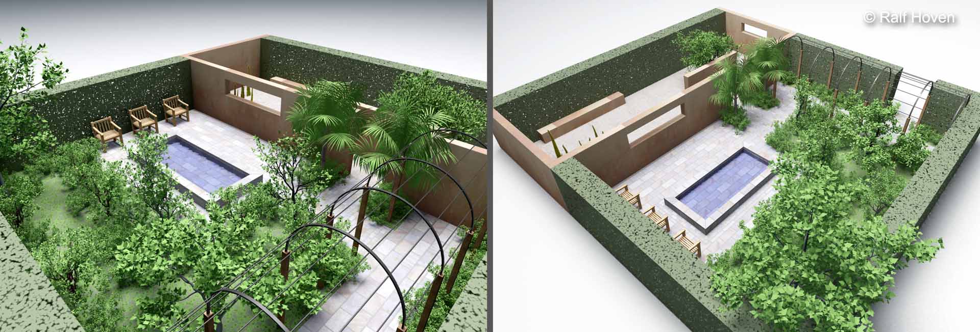 Gartengestaltung K&ouml;ln Leverkusen, Wasserbecken, Staudenbeete, modern