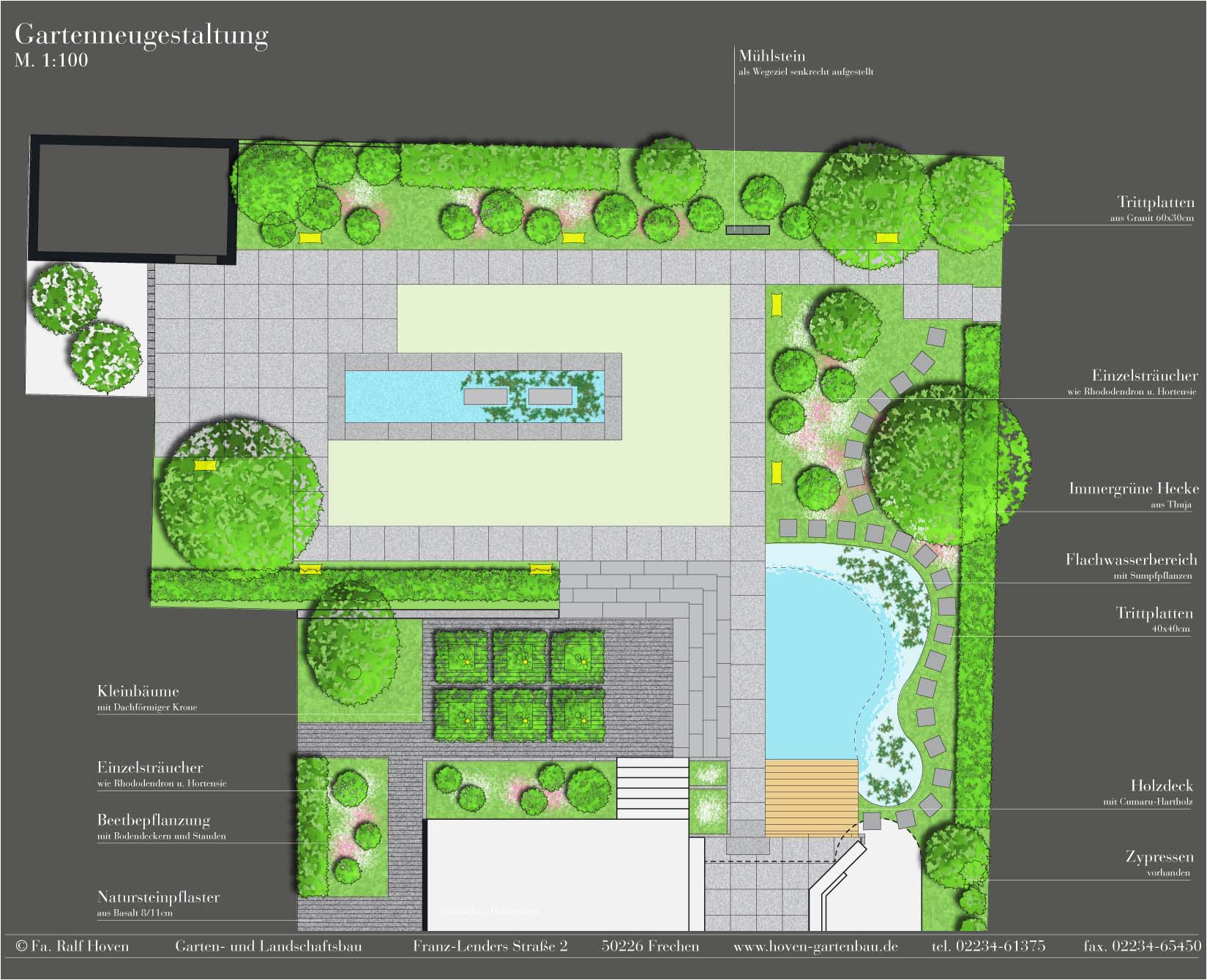 Gartengestaltung Frechen K&ouml;nigsdorf, Wasserbecken, Staudenbeete, modern