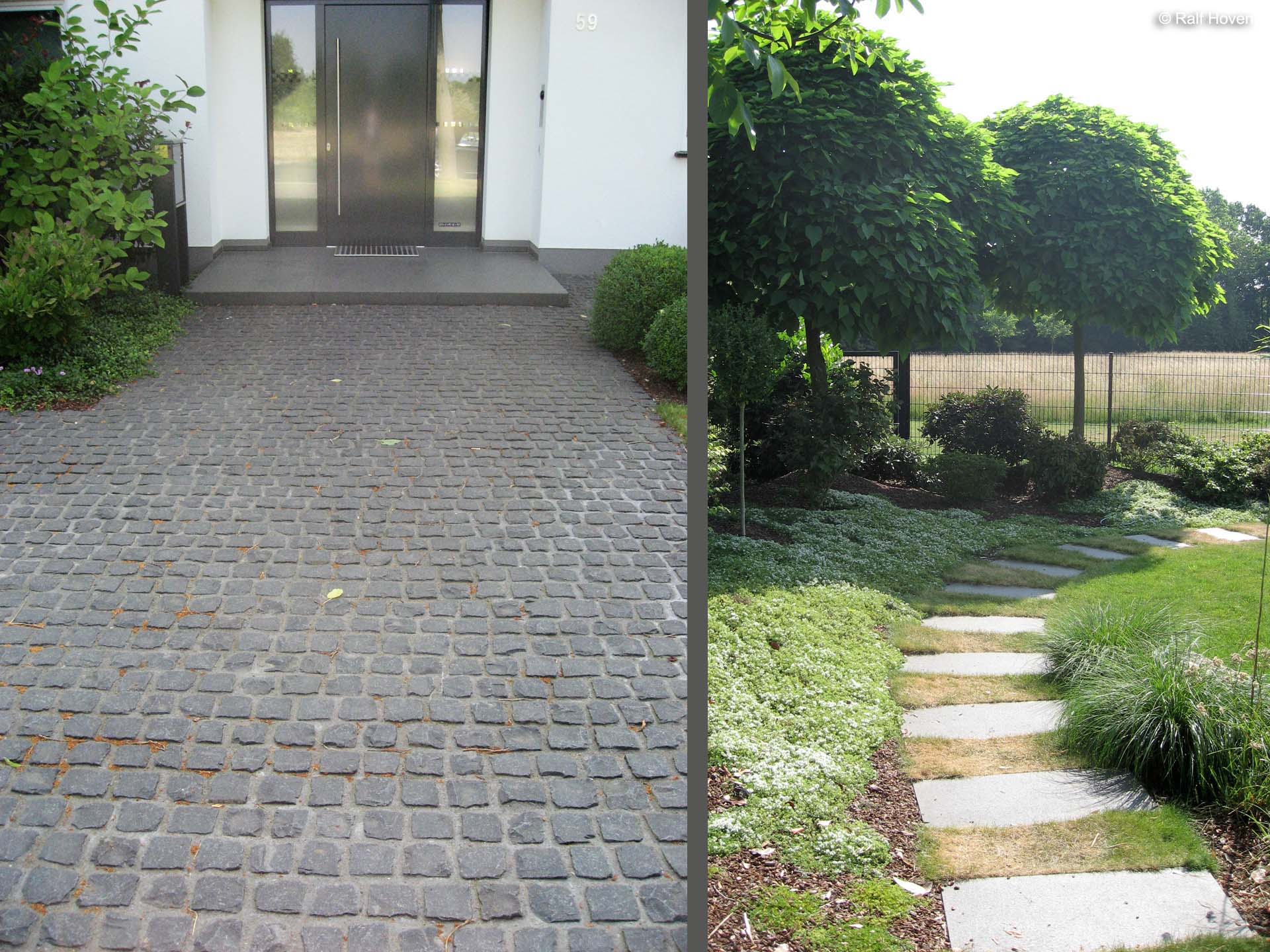 Gartengestaltung K&ouml;ln-M&uuml;ngersdorf hochwertig Natursteinplatten Basaltpflaster