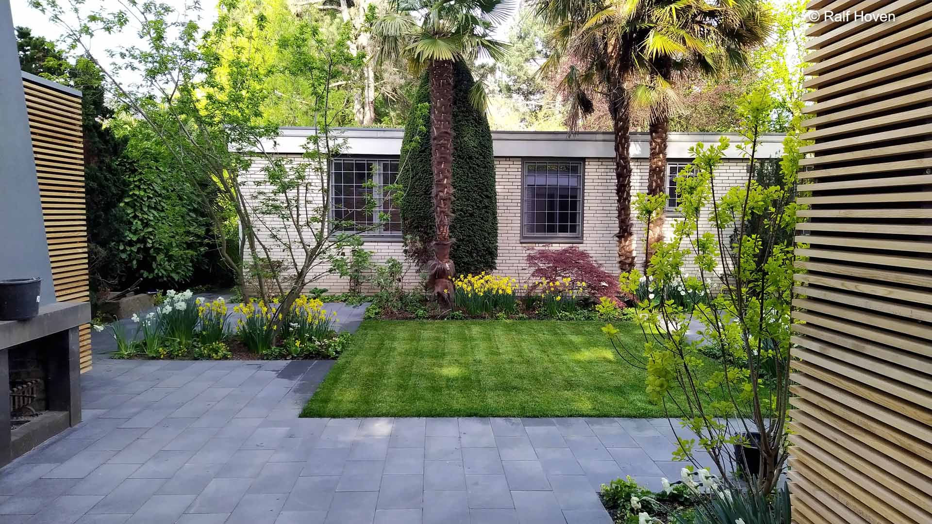 Gartengestaltung K&ouml;ln-Lindweiler geometrisch formal Wasserbecken Basaltlava