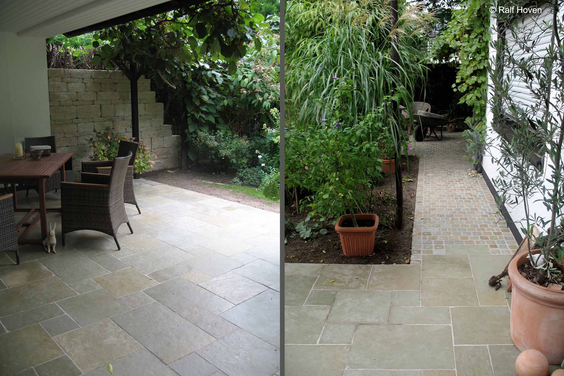 Gartengestaltung in K&ouml;ln Wege Terrrassen Naturstein Kalkstein