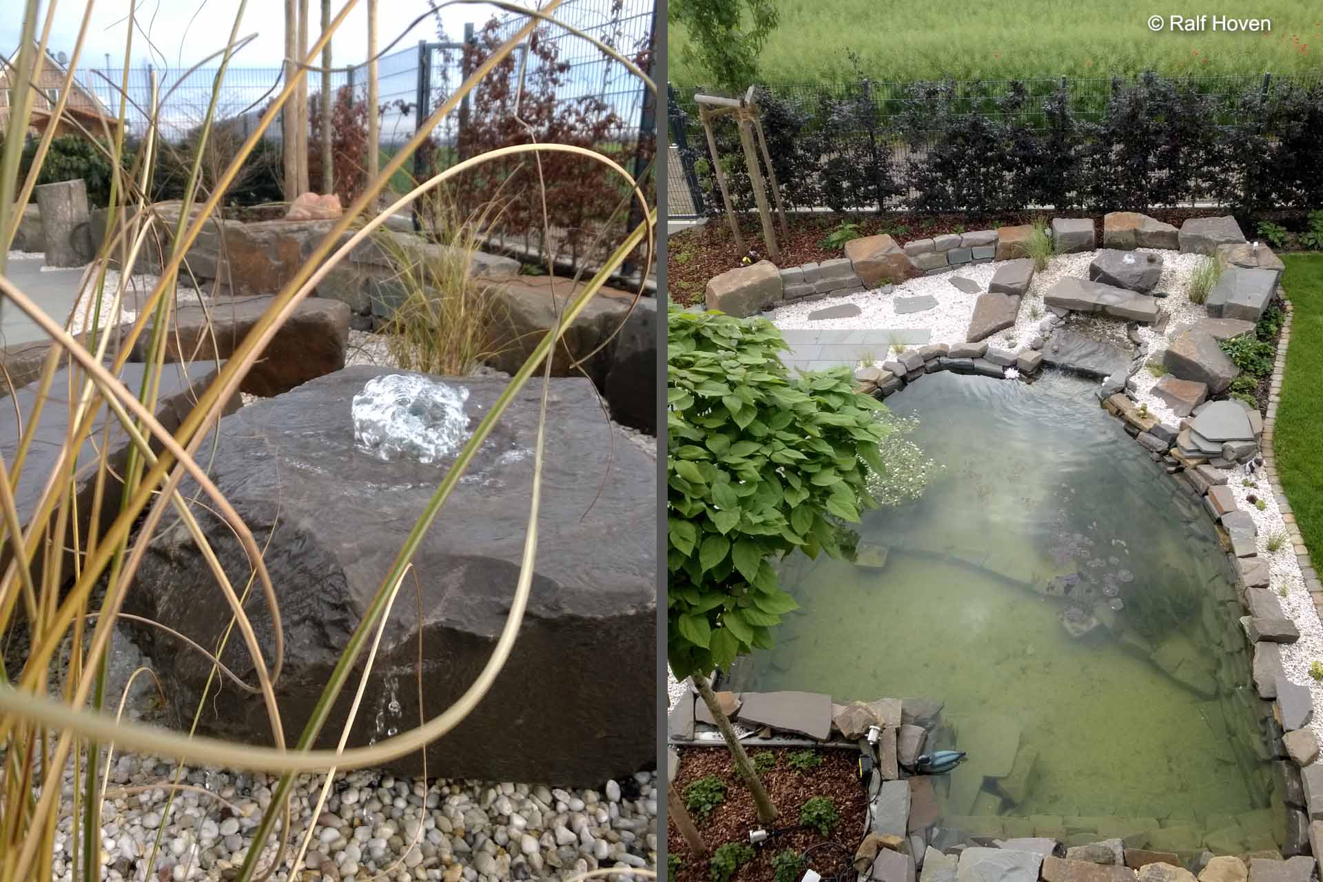 Gartengestaltung in Frechen, Wasser, Teich, Quellstein